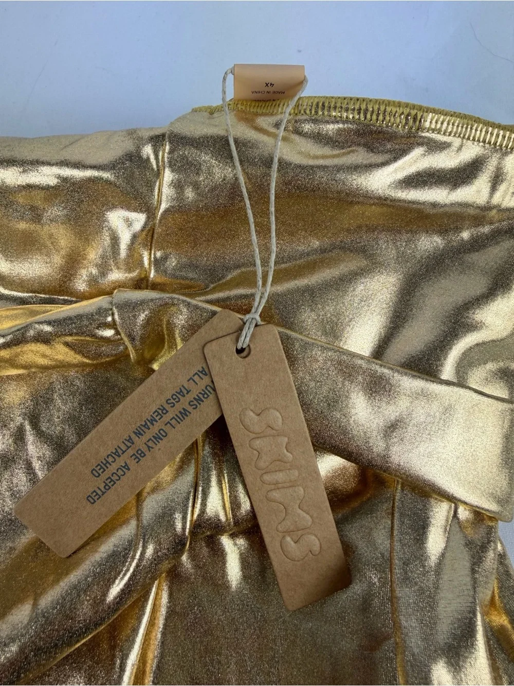 SKIMS Gold Metallic One-Piece Bathing Suit with Matching Sarong Skirt